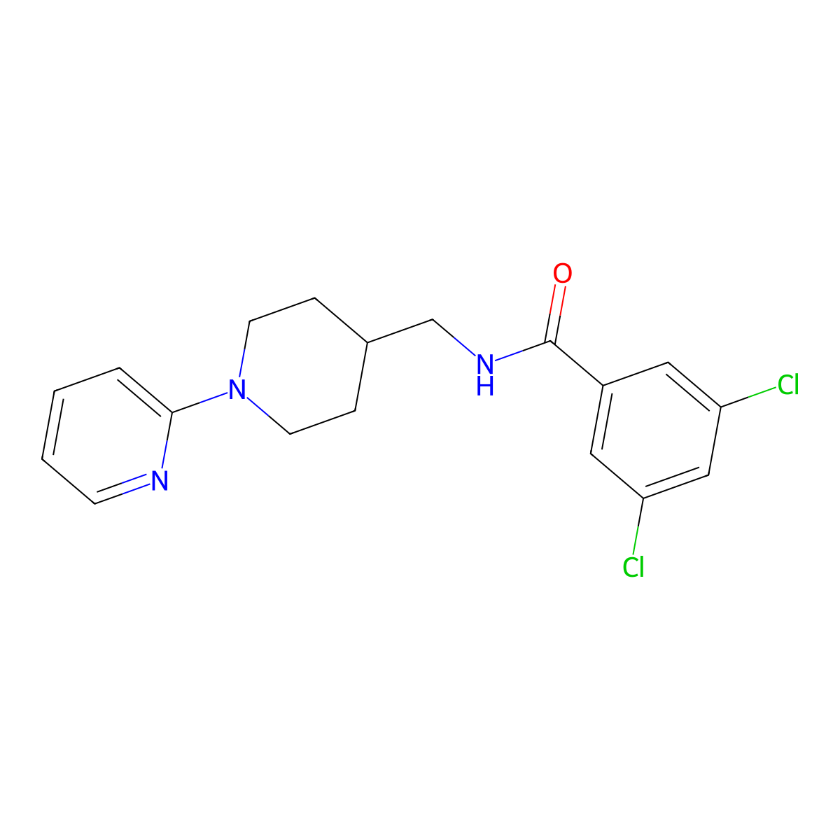 3,5-dichloro-N-((1-(pyridin-2-yl)piperidin-4-yl)methyl)benzamide molecular structure, CAS 1235324-52-3