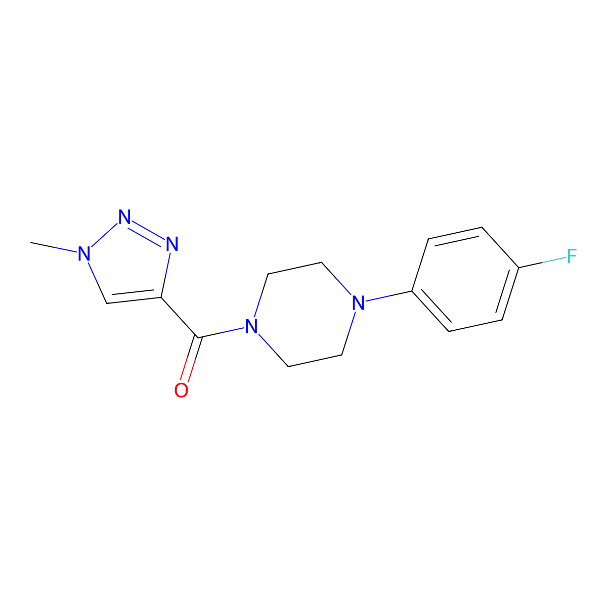 (4-(4-fluorophenyl)piperazin-1-yl)(1-methyl-1H-1,2,3-triazol-4-yl)methanone molecular structure, CAS 1235324-66-9