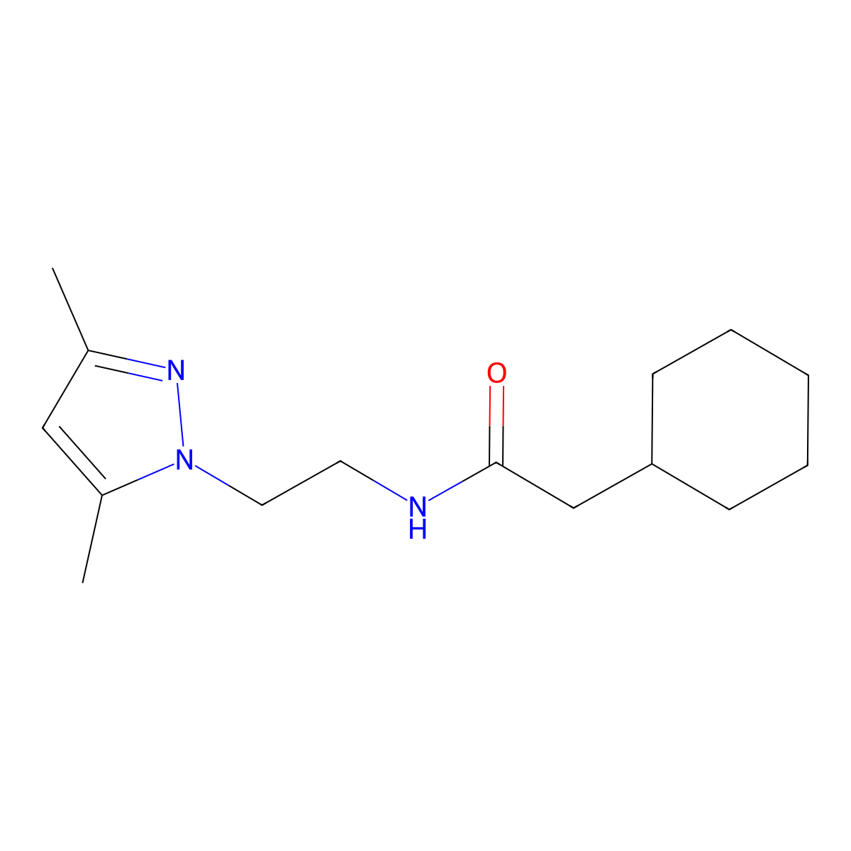 2-cyclohexyl-N-(2-(3,5-dimethyl-1H-pyrazol-1-yl)ethyl)acetamide molecular structure, CAS 1235324-82-9
