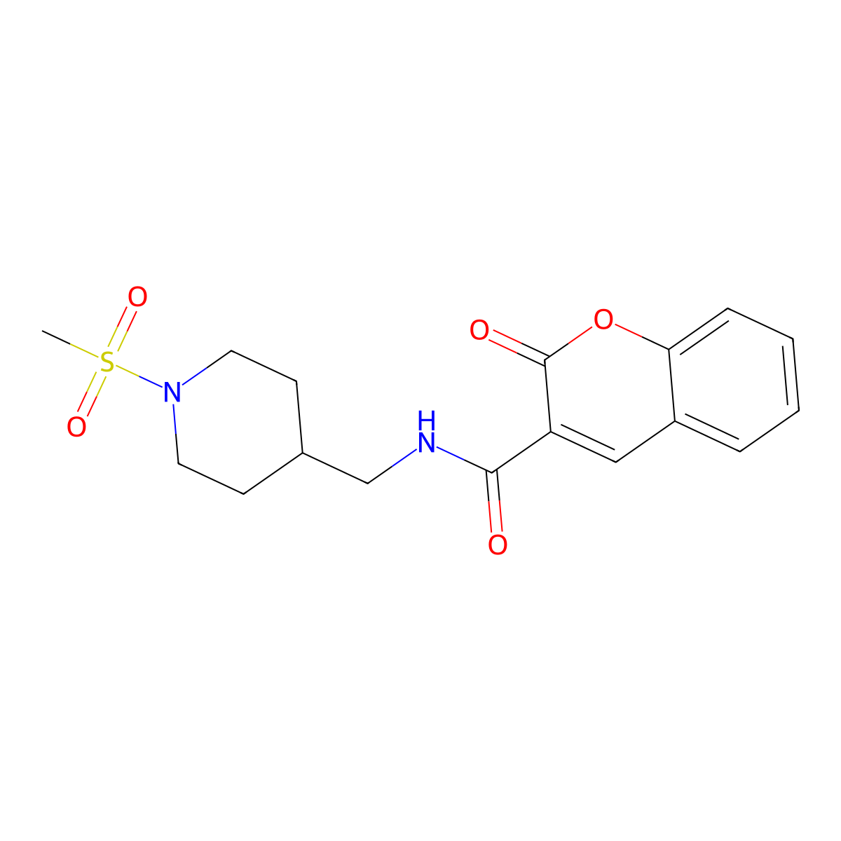 N-((1-(methylsulfonyl)piperidin-4-yl)methyl)-2-oxo-2H-chromene-3-carboxamide molecular structure, CAS 1235326-11-0