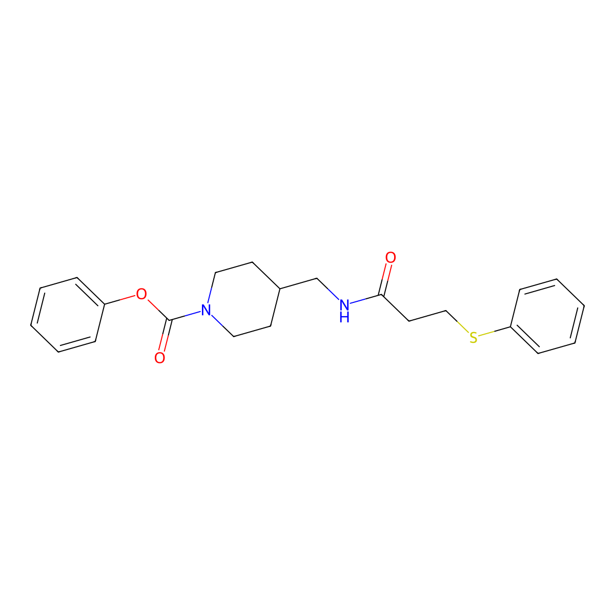 Phenyl 4-((3-(phenylthio)propanamido)methyl)piperidine-1-carboxylate molecular structure, CAS 1235326-54-1