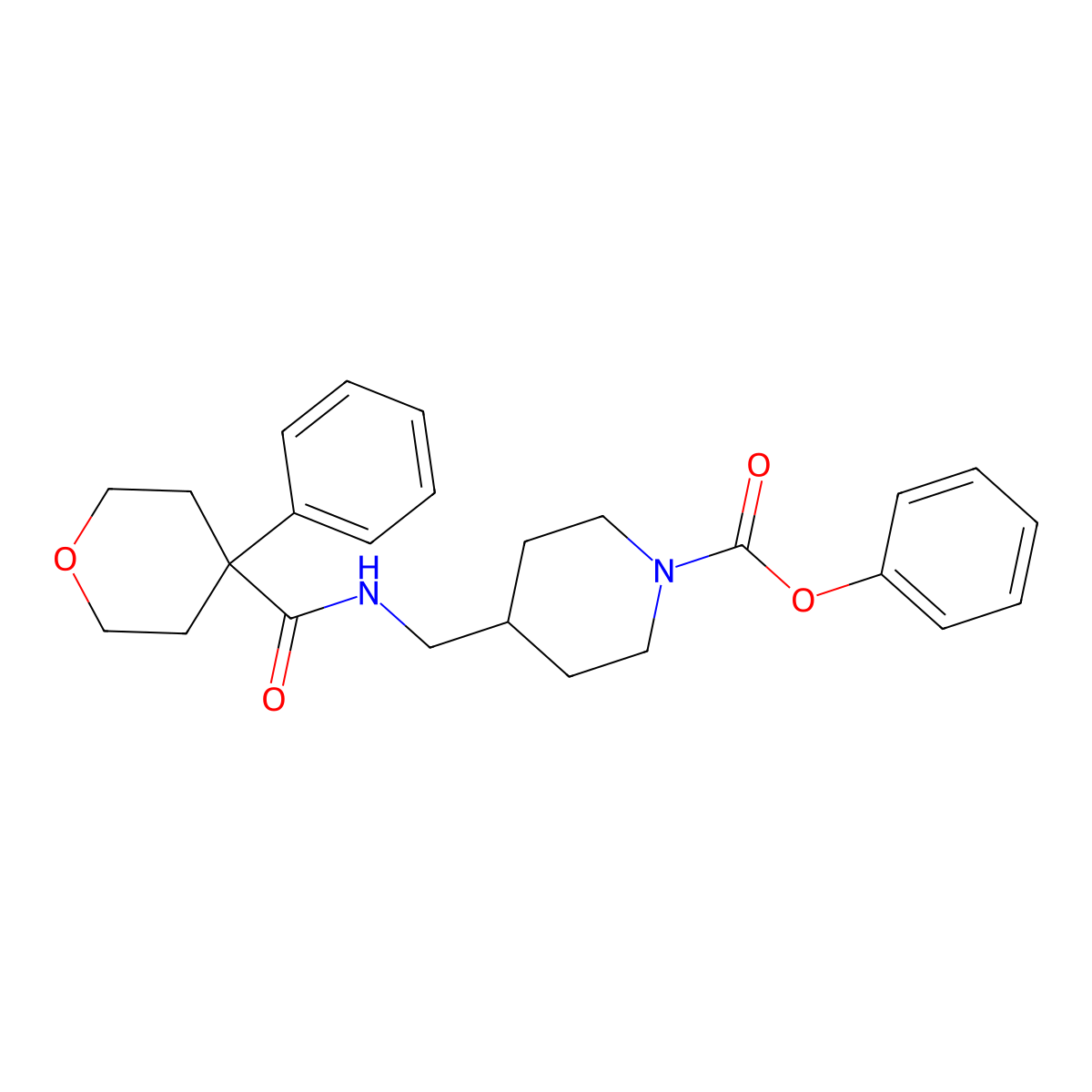 phenyl 4-((4-phenyltetrahydro-2H-pyran-4-carboxamido)methyl)piperidine-1-carboxylate molecular structure, CAS 1235327-18-0