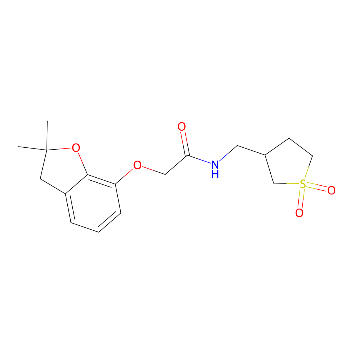 2-((2,2-dimethyl-2,3-dihydrobenzofuran-7-yl)oxy)-N-((1,1-dioxidotetrahydrothiophen-3-yl)methyl)acetamide molecular structure, CAS 1235327-28-2