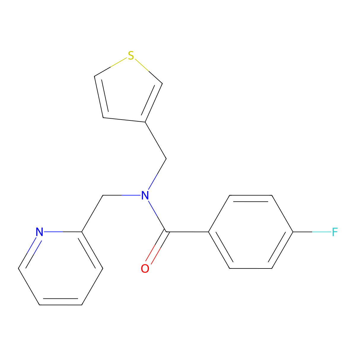 4-fluoro-N-(pyridin-2-ylmethyl)-N-(thiophen-3-ylmethyl)benzamide molecular structure, CAS 1235327-99-7