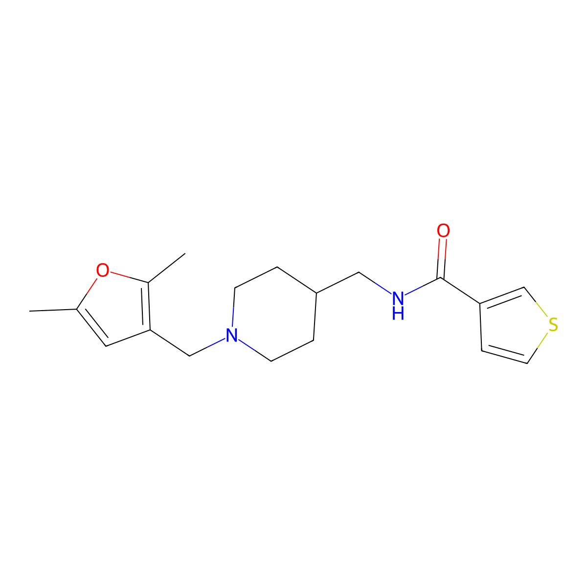 N-((1-((2,5-dimethylfuran-3-yl)methyl)piperidin-4-yl)methyl)thiophene-3-carboxamide molecular structure, CAS 1235328-34-3