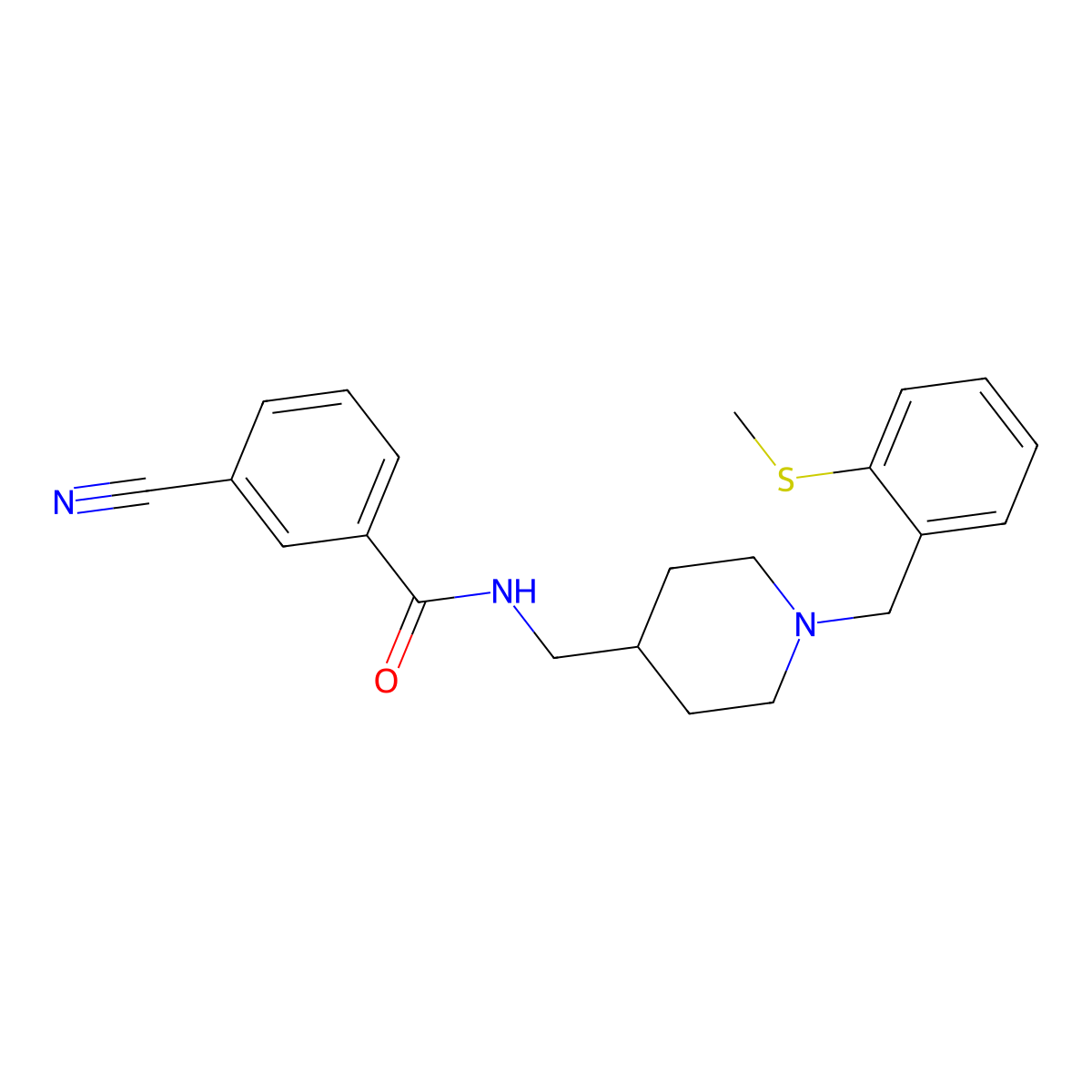 3-cyano-N-((1-(2-(methylthio)benzyl)piperidin-4-yl)methyl)benzamide molecular structure, CAS 1235329-35-7
