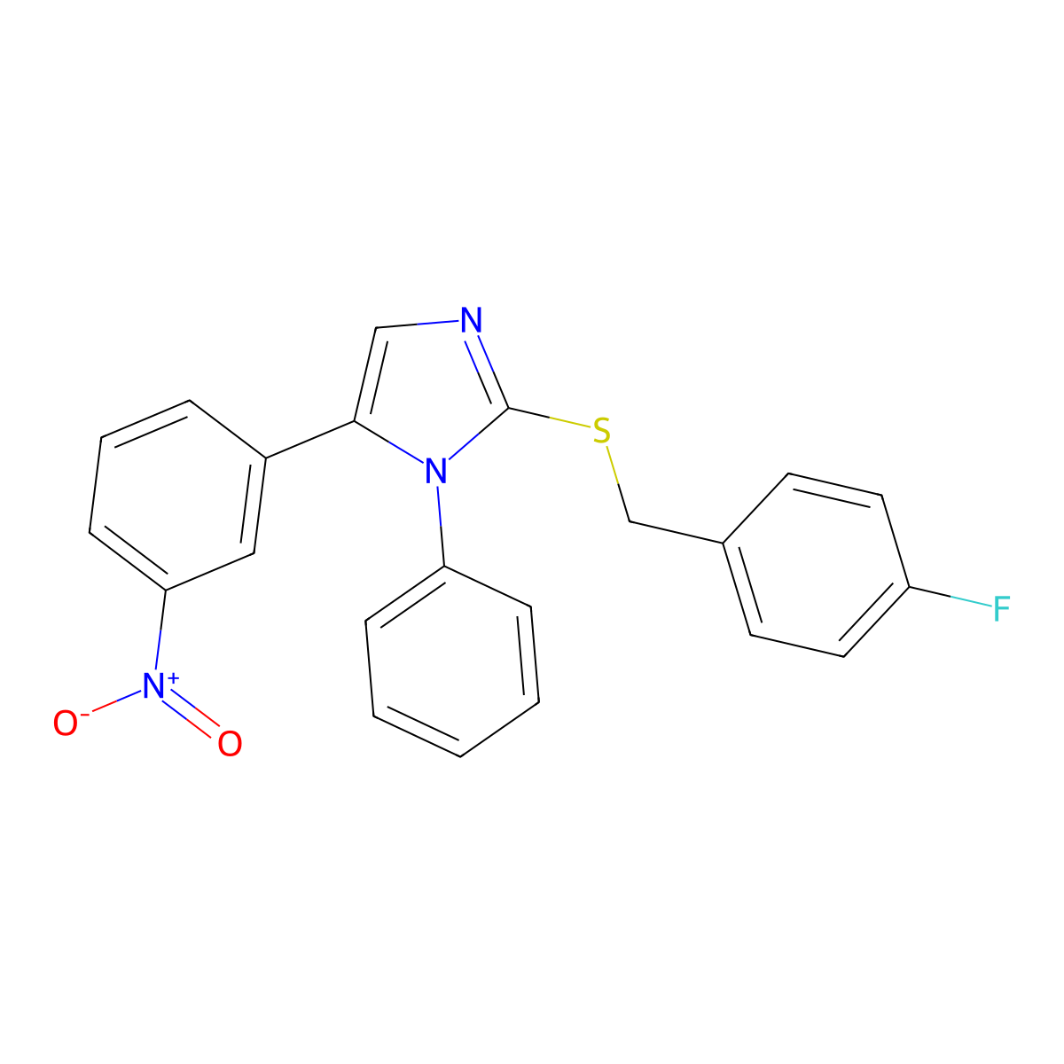 2-((4-fluorobenzyl)thio)-5-(3-nitrophenyl)-1-phenyl-1H-imidazole molecular structure, CAS 1235332-76-9