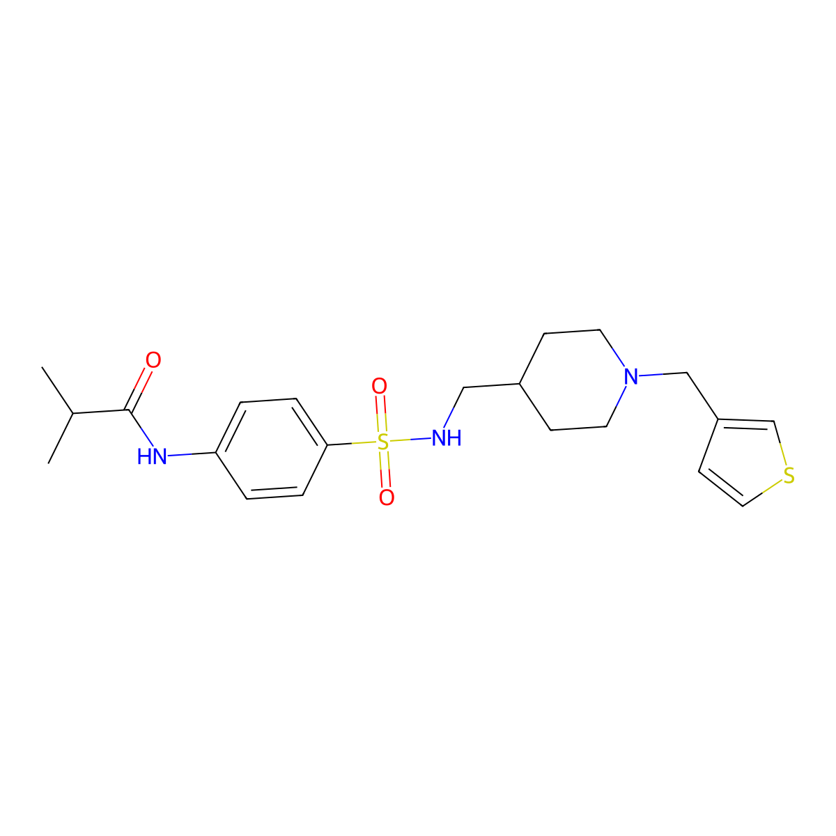 N-(4-(N-((1-(thiophen-3-ylmethyl)piperidin-4-yl)methyl)sulfamoyl)phenyl)isobutyramide molecular structure, CAS 1235332-90-7