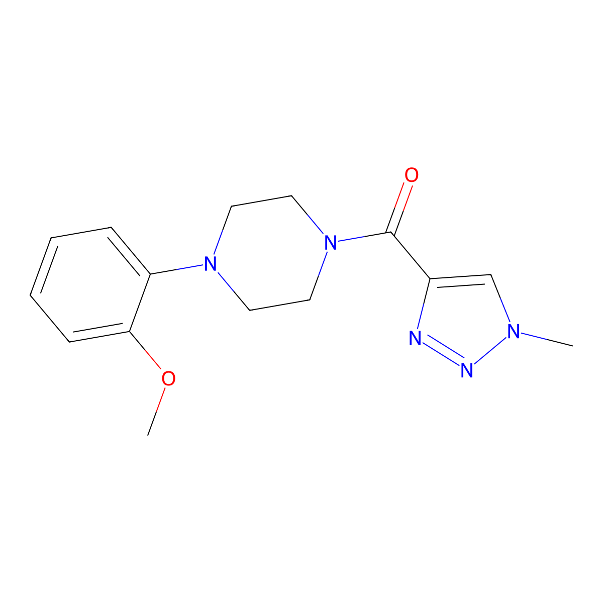 (4-(2-methoxyphenyl)piperazin-1-yl)(1-methyl-1H-1,2,3-triazol-4-yl)methanone molecular structure, CAS 1235333-22-8