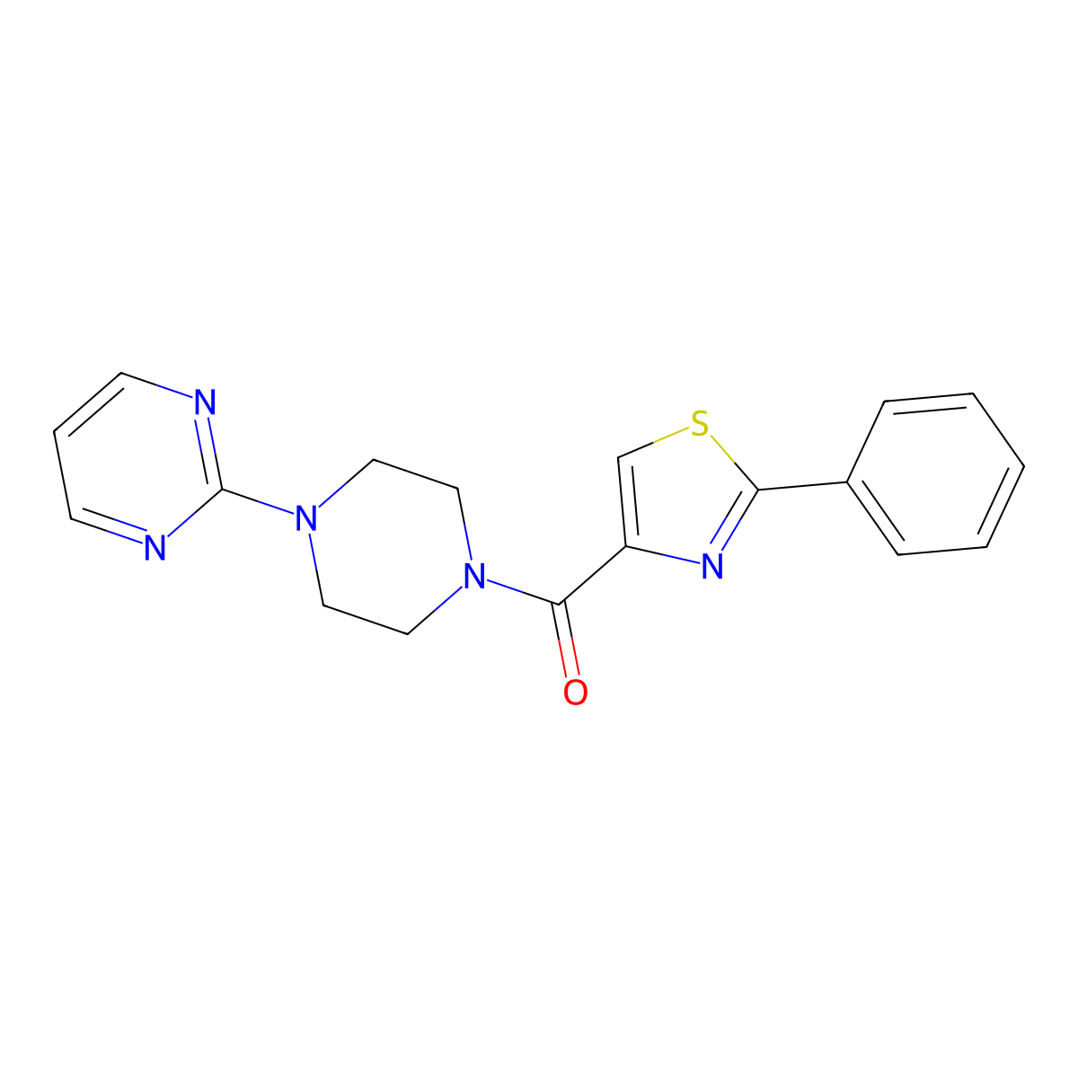 (2-Phenylthiazol-4-yl)(4-(pyrimidin-2-yl)piperazin-1-yl)methanone molecular structure, CAS 1235334-30-1