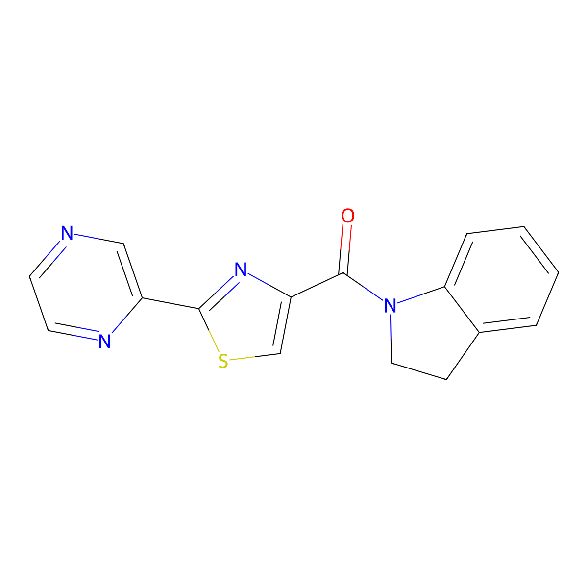 Indolin-1-yl(2-(pyrazin-2-yl)thiazol-4-yl)methanone molecular structure, CAS 1235334-34-5
