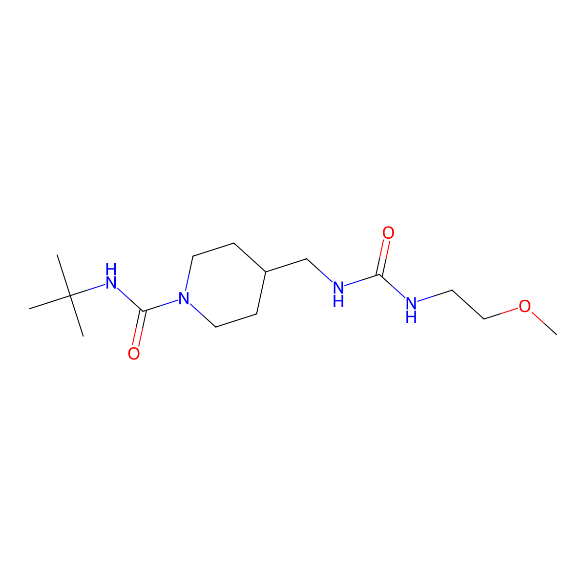 N-(tert-butyl)-4-((3-(2-methoxyethyl)ureido)methyl)piperidine-1-carboxamide molecular structure, CAS 1235334-35-6
