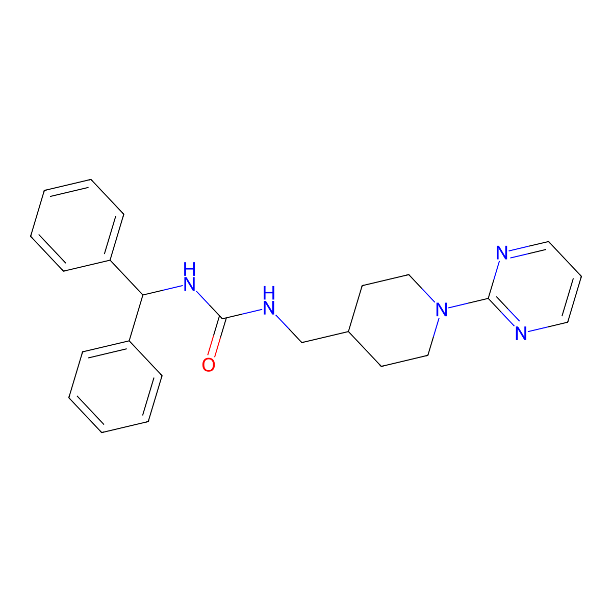 1-Benzhydryl-3-((1-(pyrimidin-2-yl)piperidin-4-yl)methyl)urea molecular structure, CAS 1235335-37-1