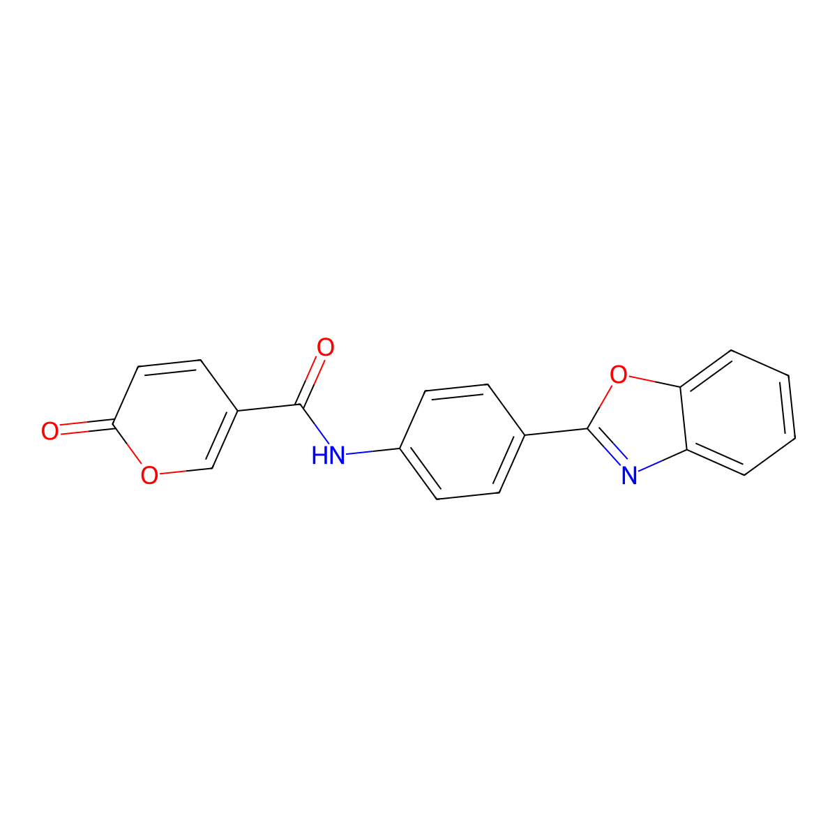N-(4-(benzo[d]oxazol-2-yl)phenyl)-2-oxo-2H-pyran-5-carboxamide molecular structure, CAS 1235337-41-3