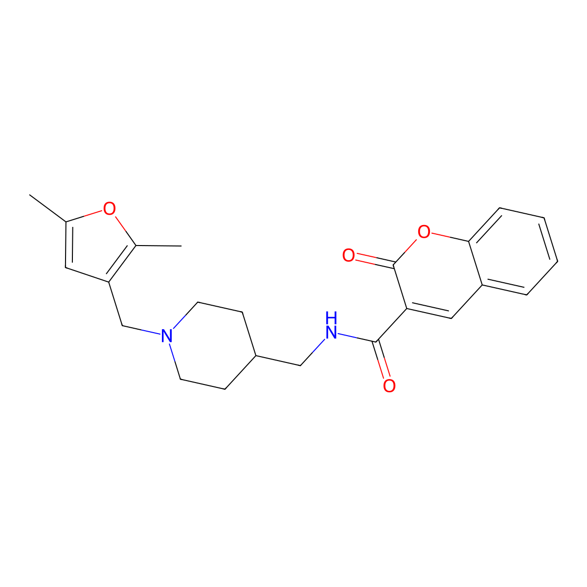 N-((1-((2,5-dimethylfuran-3-yl)methyl)piperidin-4-yl)methyl)-2-oxo-2H-chromene-3-carboxamide molecular structure, CAS 1235337-47-9