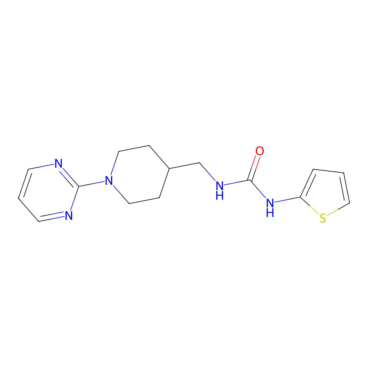 1-{[1-(Pyrimidin-2-yl)piperidin-4-yl]methyl}-3-(thiophen-2-yl)urea molecular structure, CAS 1235337-58-2