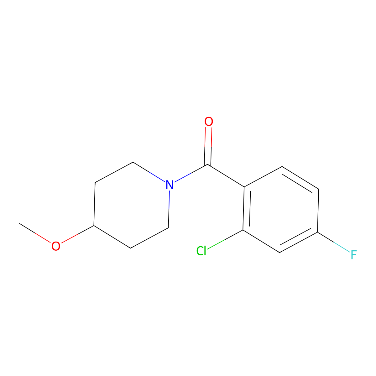 (2-Chloro-4-fluorophenyl)(4-methoxypiperidin-1-yl)methanone molecular structure, CAS 1235337-61-7