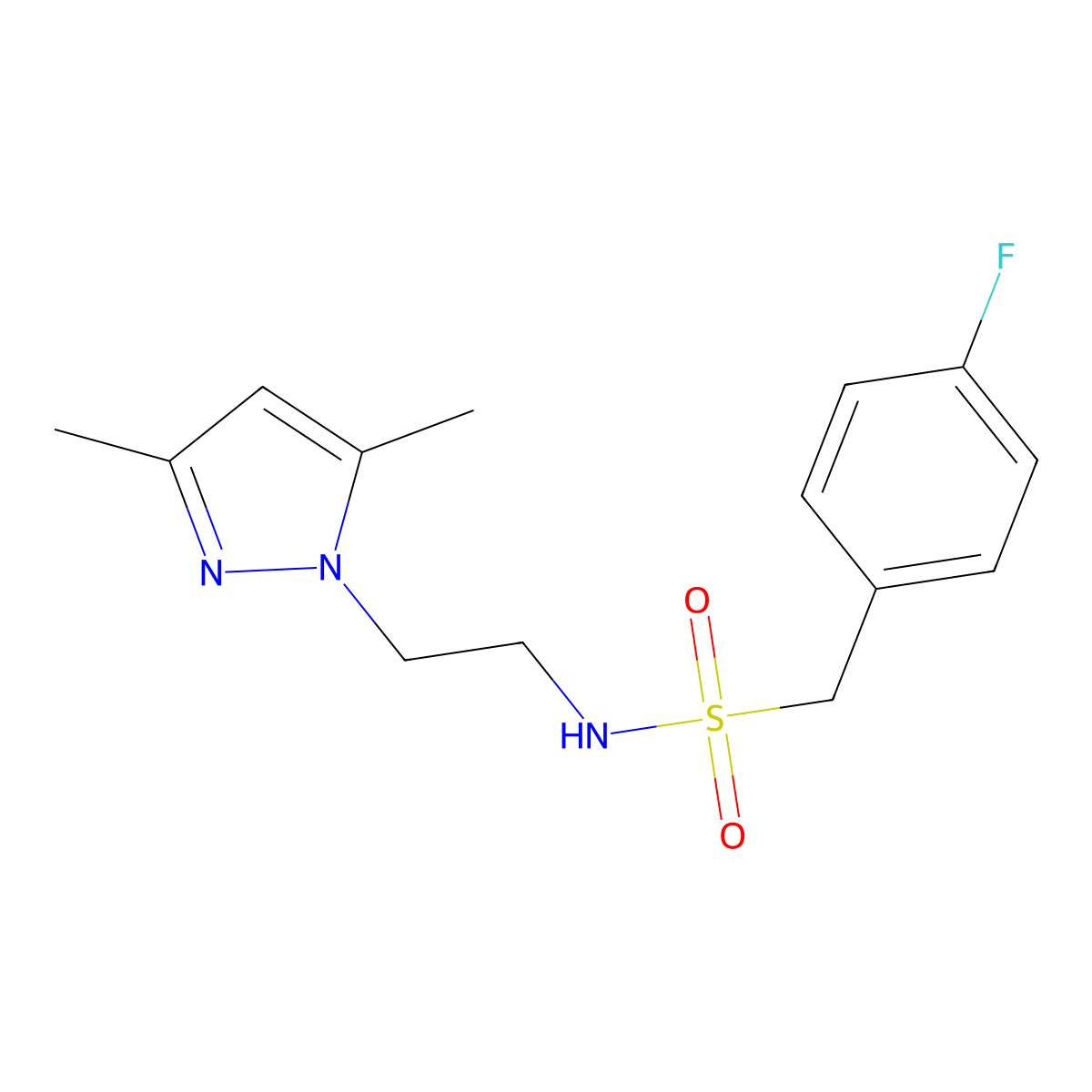 N-(2-(3,5-dimethyl-1H-pyrazol-1-yl)ethyl)-1-(4-fluorophenyl)methanesulfonamide molecular structure, CAS 1235337-83-3