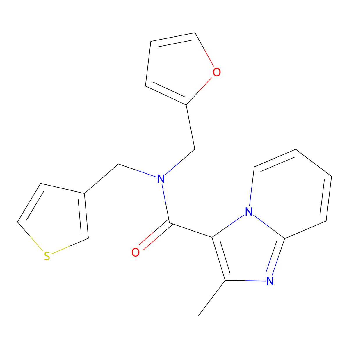 N-(furan-2-ylmethyl)-2-methyl-N-(thiophen-3-ylmethyl)imidazo[1,2-a]pyridine-3-carboxamide molecular structure, CAS 1235337-98-0