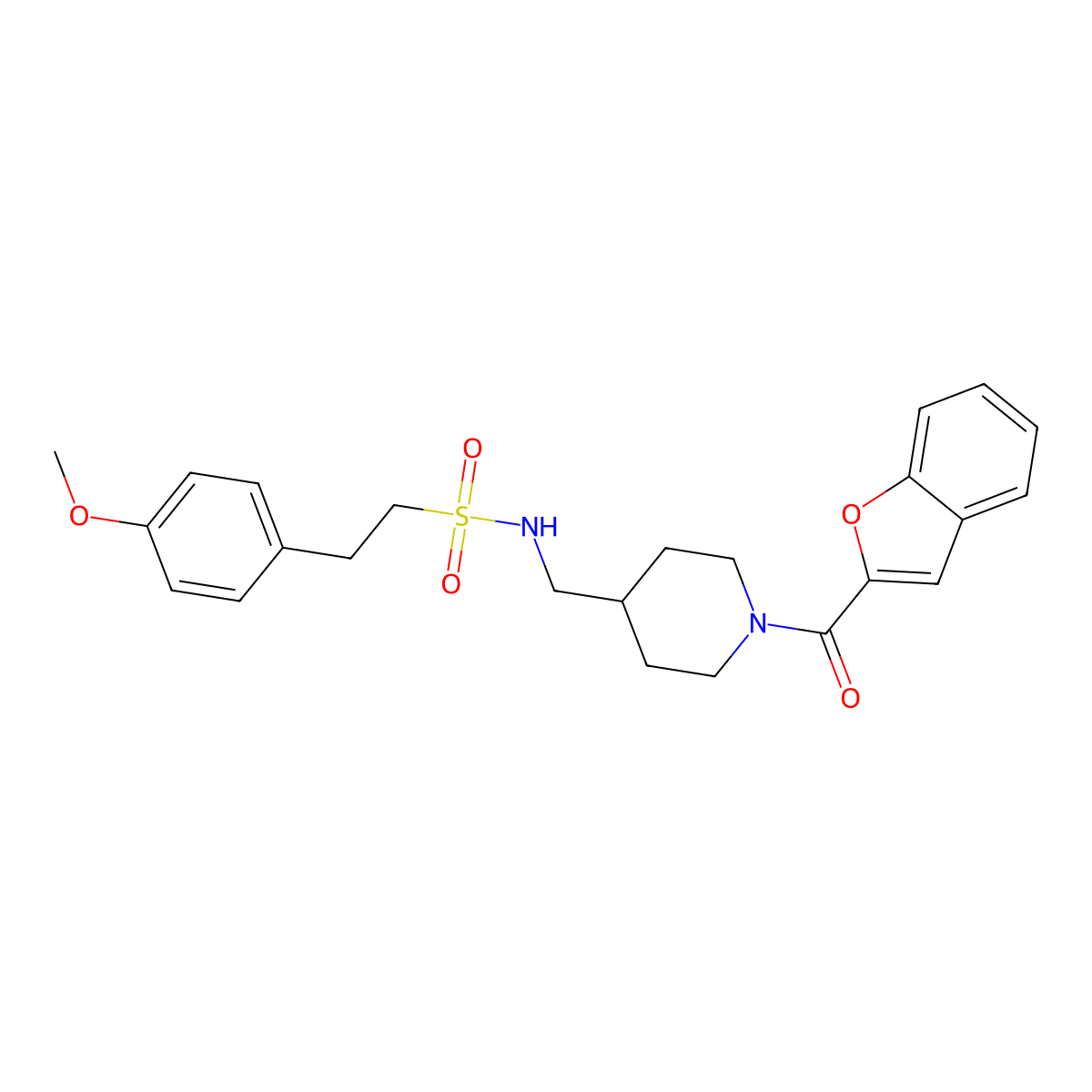 N-((1-(benzofuran-2-carbonyl)piperidin-4-yl)methyl)-2-(4-methoxyphenyl)ethanesulfonamide molecular structure, CAS 1235338-13-2