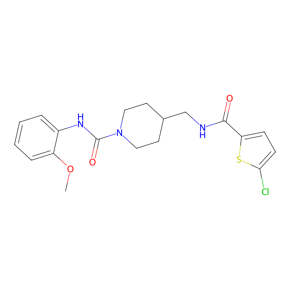 4-{[(5-chlorothiophen-2-yl)formamido]methyl}-N-(2-methoxyphenyl)piperidine-1-carboxamide molecular structure, CAS 1235338-88-1