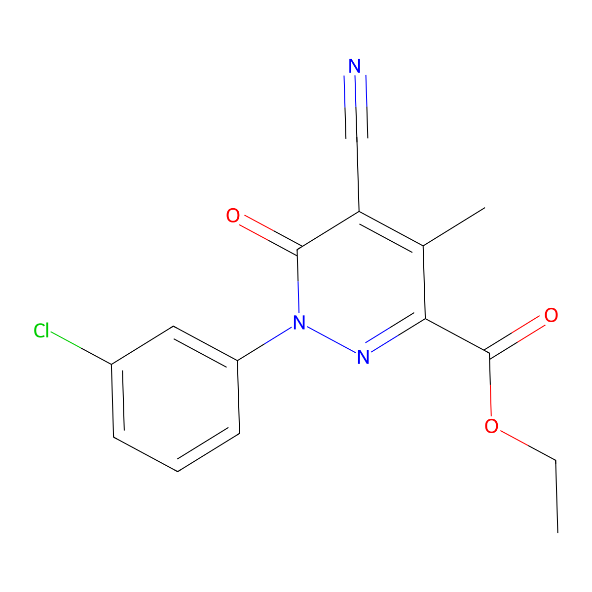 Ethyl 1-(3-chlorophenyl)-5-cyano-4-methyl-6-oxo-1,6-dihydropyridazine-3-carboxylate molecular structure, CAS 123534-18-9