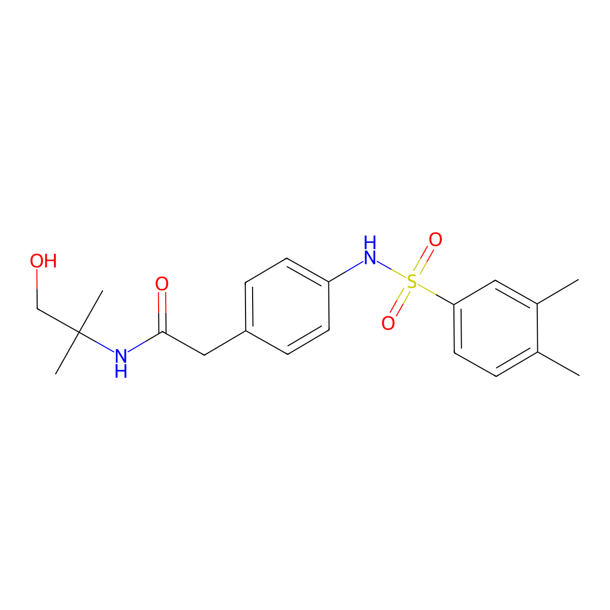 2-(4-(3,4-dimethylphenylsulfonamido)phenyl)-N-(1-hydroxy-2-methylpropan-2-yl)acetamide molecular structure, CAS 1235341-47-5