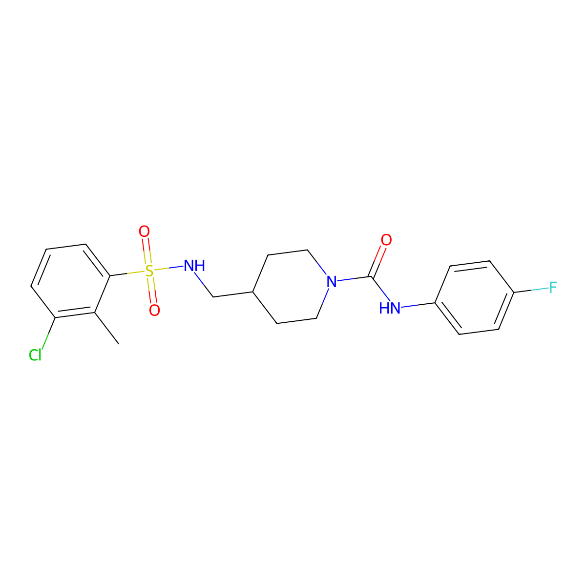 4-[(3-chloro-2-methylbenzenesulfonamido)methyl]-N-(4-fluorophenyl)piperidine-1-carboxamide molecular structure, CAS 1235342-88-7