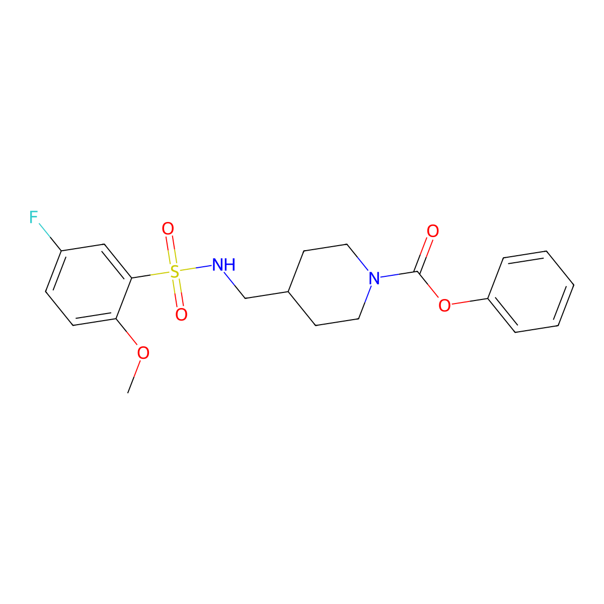 Phenyl 4-[(5-fluoro-2-methoxybenzenesulfonamido)methyl]piperidine-1-carboxylate molecular structure, CAS 1235343-06-2