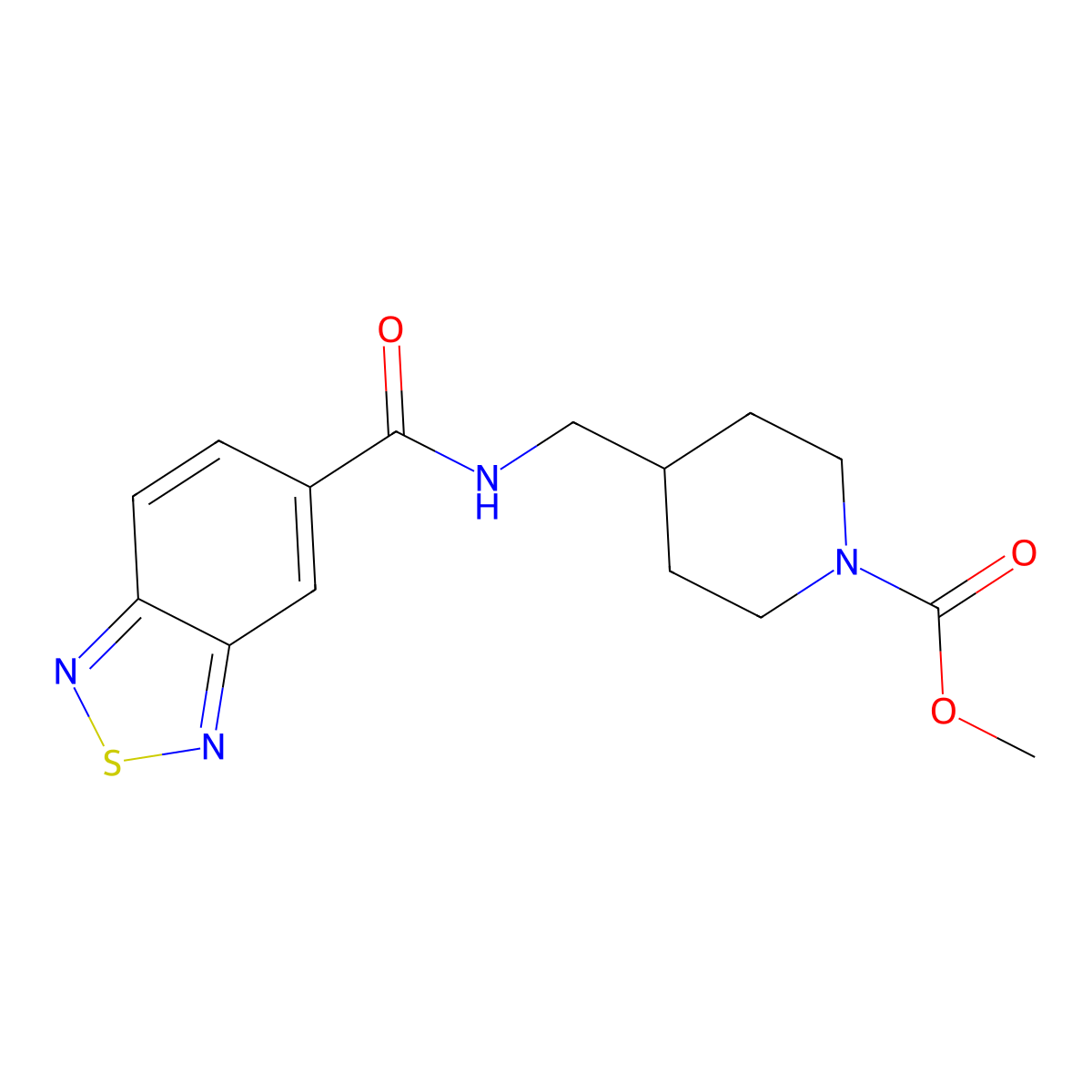 Methyl 4-((benzo[c][1,2,5]thiadiazole-5-carboxamido)methyl)piperidine-1-carboxylate molecular structure, CAS 1235343-08-4