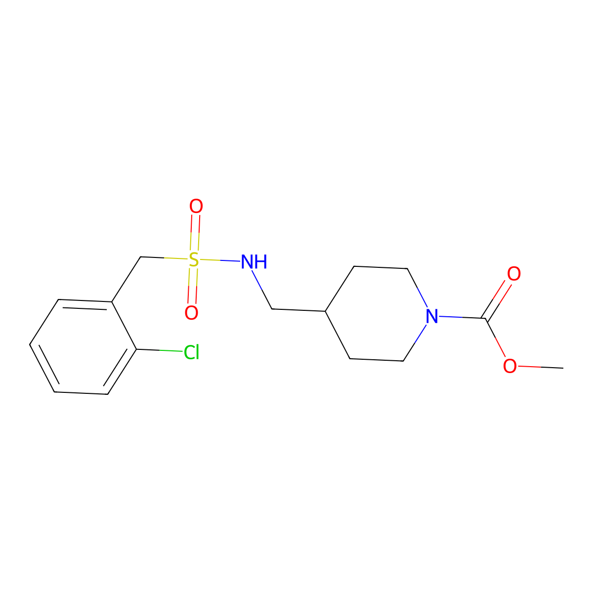Methyl 4-(((2-chlorophenyl)methylsulfonamido)methyl)piperidine-1-carboxylate molecular structure, CAS 1235343-44-8