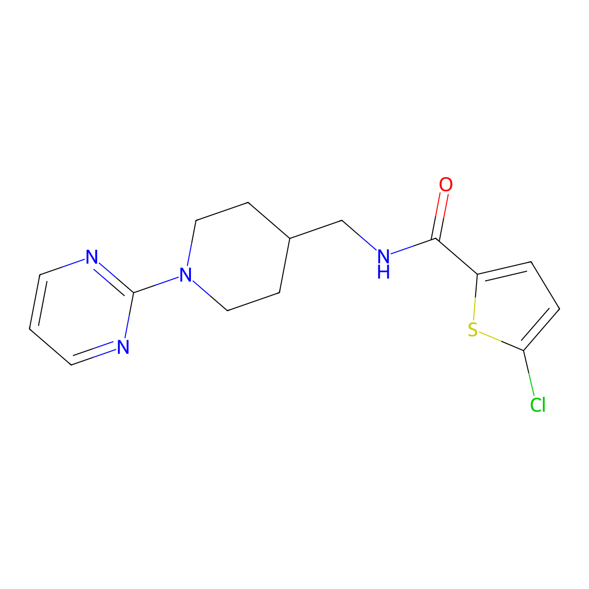 5-chloro-N-{[1-(pyrimidin-2-yl)piperidin-4-yl]methyl}thiophene-2-carboxamide molecular structure, CAS 1235343-48-2
