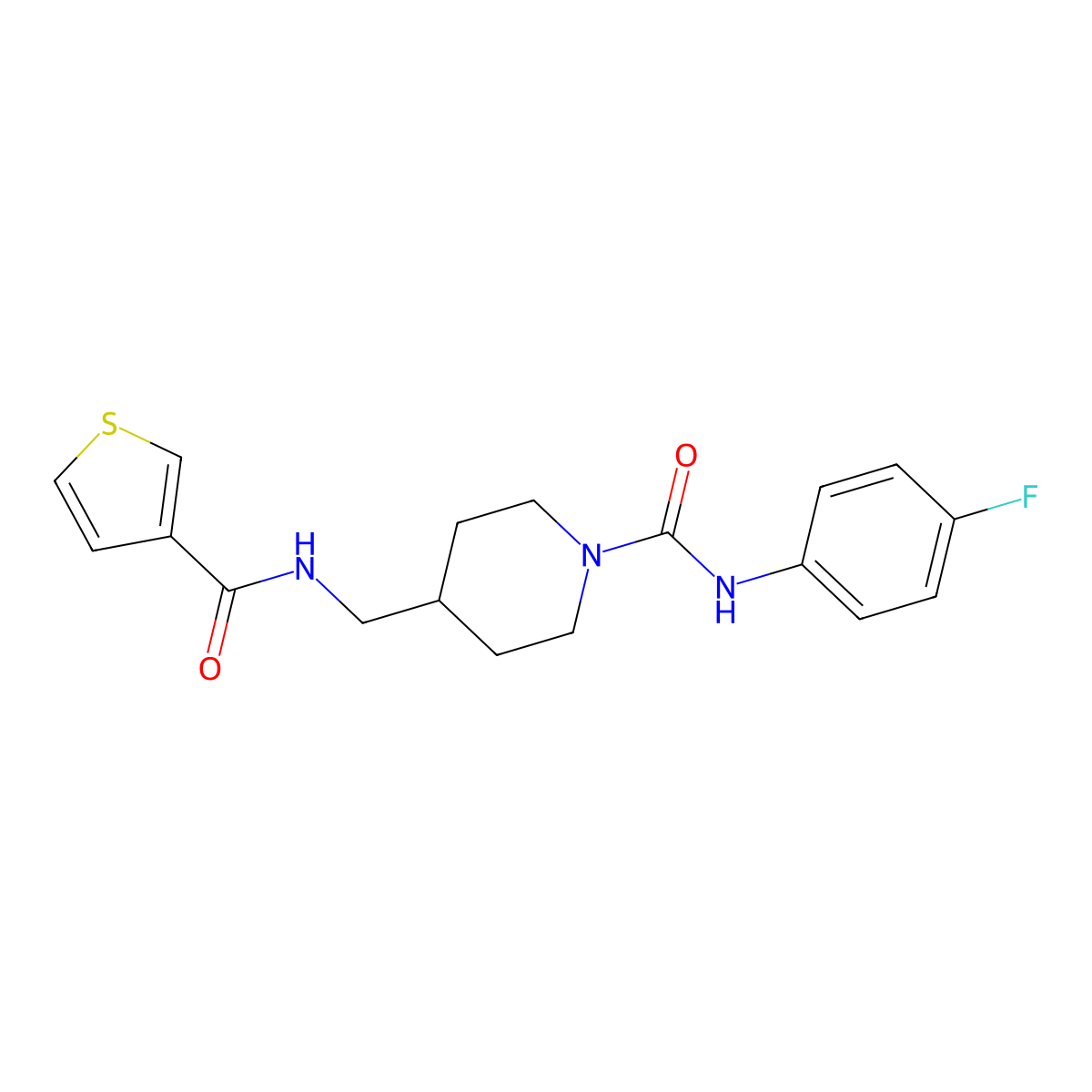 N-(4-fluorophenyl)-4-((thiophene-3-carboxamido)methyl)piperidine-1-carboxamide molecular structure, CAS 1235343-87-9