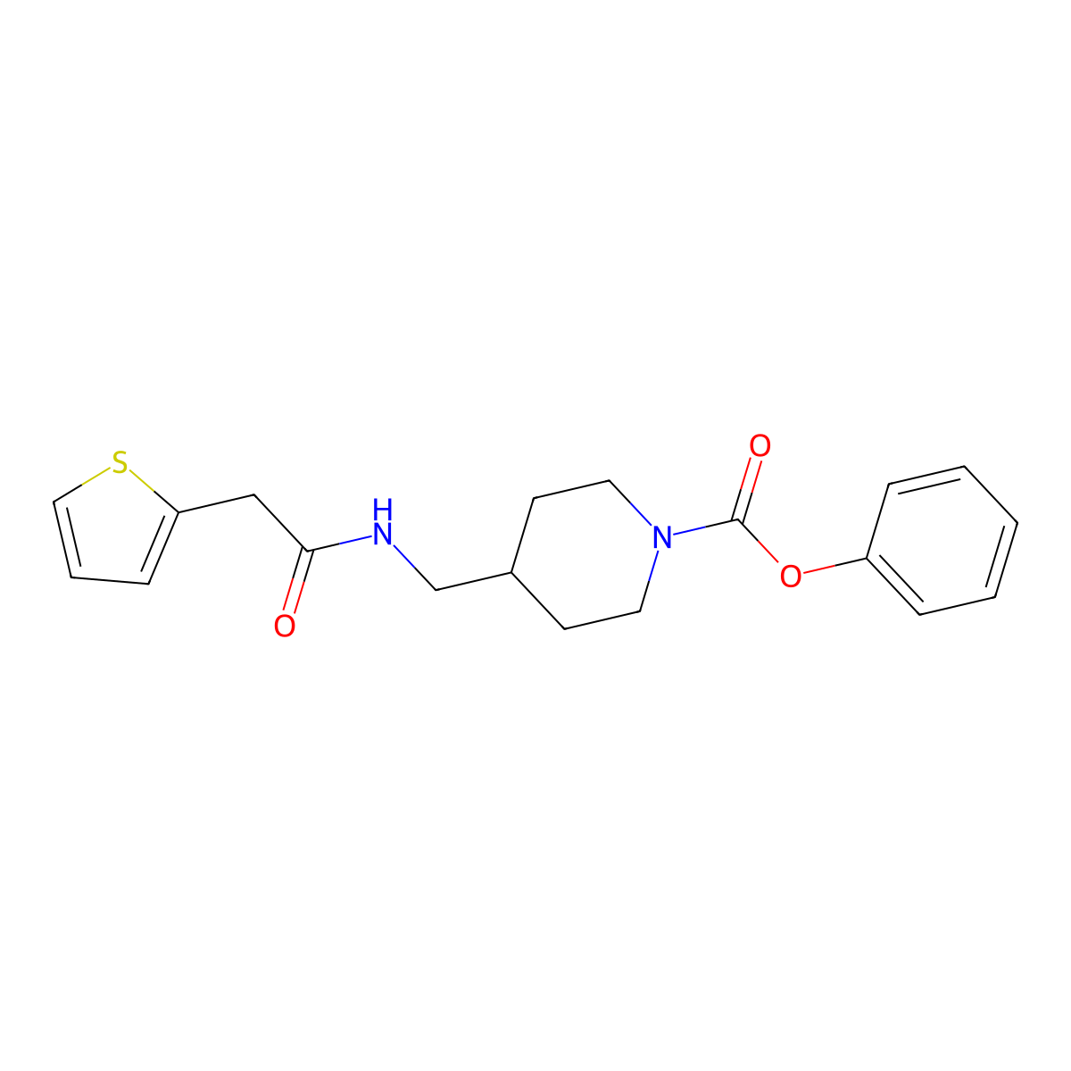 Phenyl 4-{[2-(thiophen-2-yl)acetamido]methyl}piperidine-1-carboxylate molecular structure, CAS 1235344-19-0