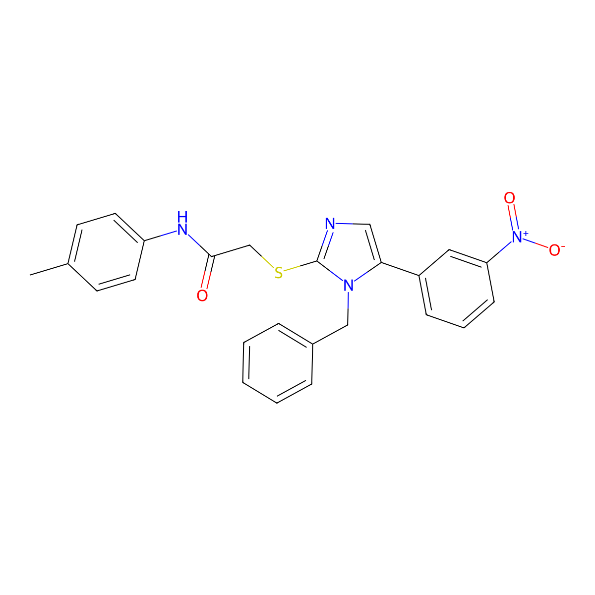 2-((1-benzyl-5-(3-nitrophenyl)-1H-imidazol-2-yl)thio)-N-(p-tolyl)acetamide molecular structure, CAS 1235346-96-9