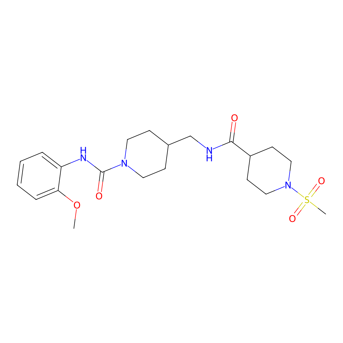 N-(2-methoxyphenyl)-4-((1-(methylsulfonyl)piperidine-4-carboxamido)methyl)piperidine-1-carboxamide molecular structure, CAS 1235348-46-5