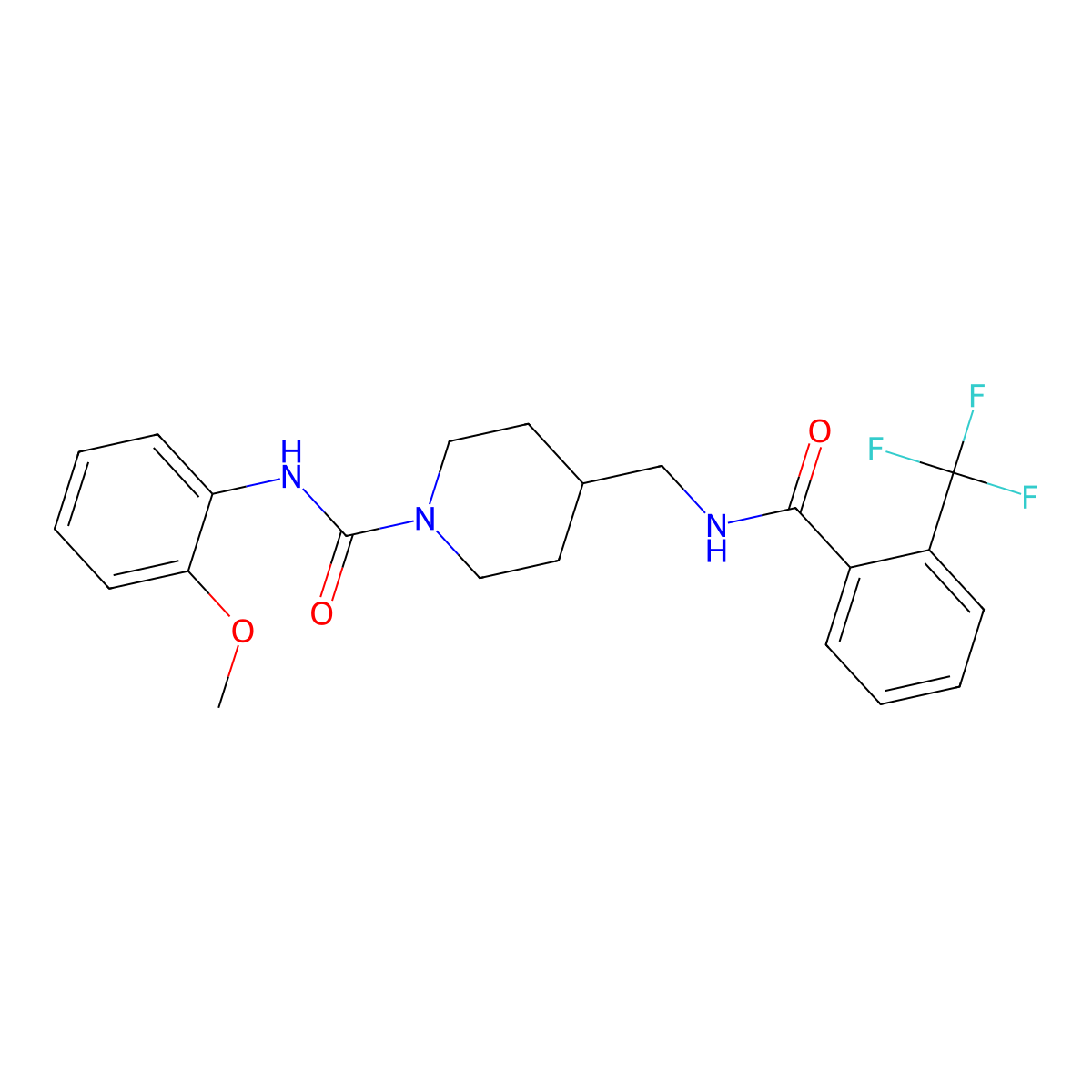 N-(2-methoxyphenyl)-4-((2-(trifluoromethyl)benzamido)methyl)piperidine-1-carboxamide molecular structure, CAS 1235348-48-7