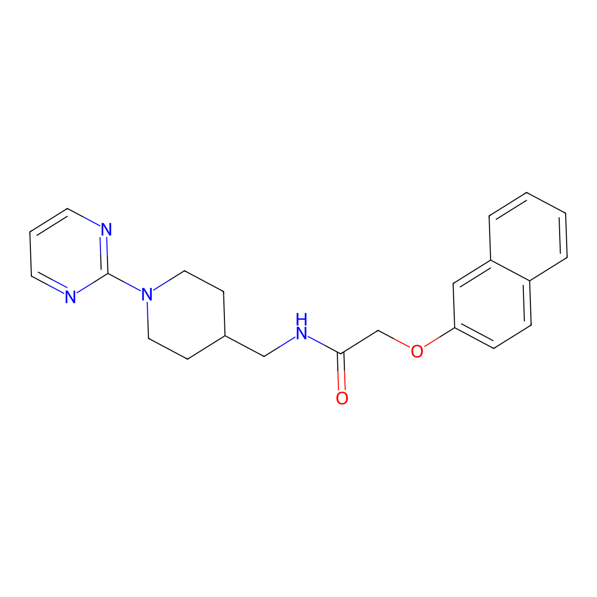 2-(naphthalen-2-yloxy)-N-((1-(pyrimidin-2-yl)piperidin-4-yl)methyl)acetamide molecular structure, CAS 1235348-49-8
