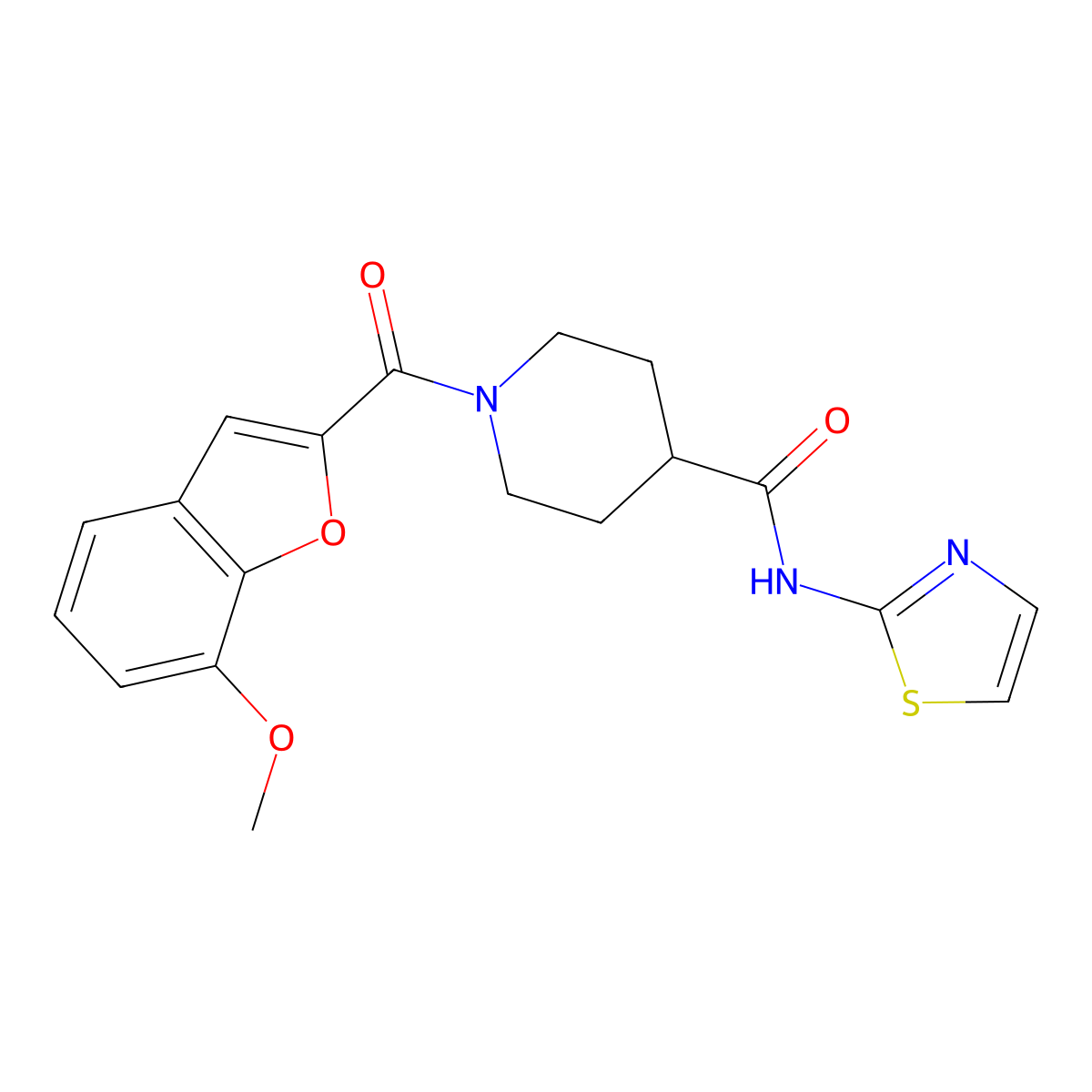 1-(7-methoxy-1-benzofuran-2-carbonyl)-N-(1,3-thiazol-2-yl)piperidine-4-carboxamide molecular structure, CAS 1235348-58-9