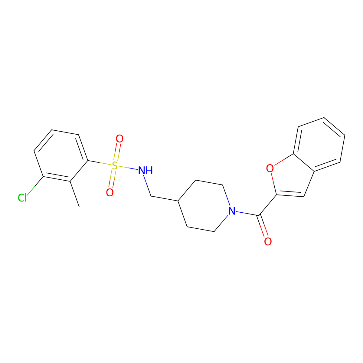 N-((1-(benzofuran-2-carbonyl)piperidin-4-yl)methyl)-3-chloro-2-methylbenzenesulfonamide molecular structure, CAS 1235348-65-8