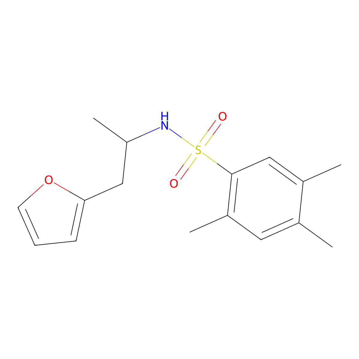 N-(1-(furan-2-yl)propan-2-yl)-2,4,5-trimethylbenzenesulfonamide molecular structure, CAS 1235348-91-0