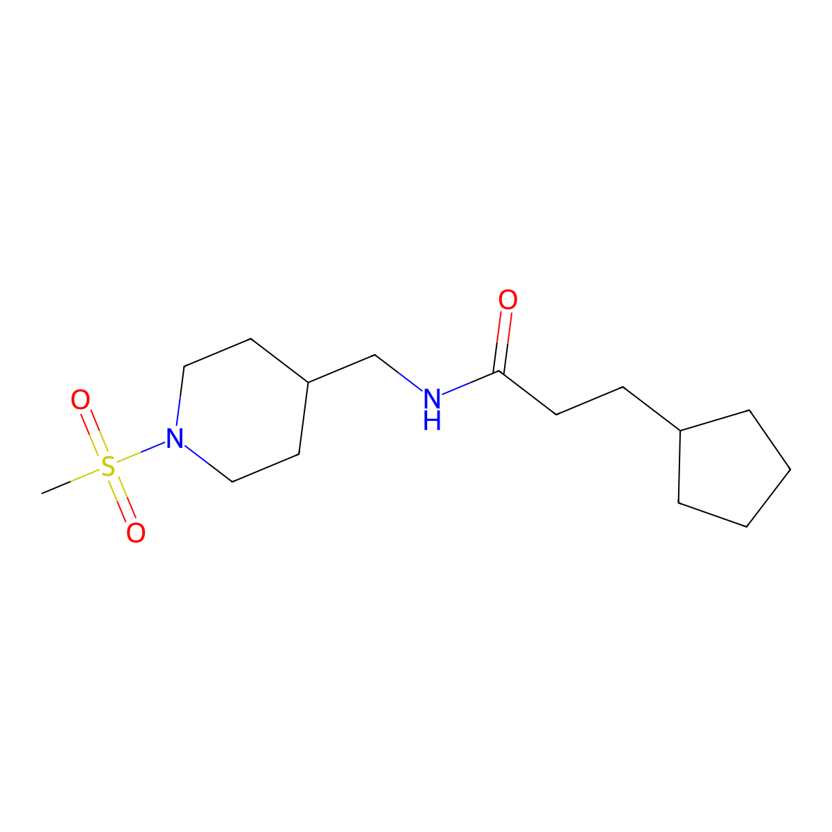 3-cyclopentyl-N-((1-(methylsulfonyl)piperidin-4-yl)methyl)propanamide molecular structure, CAS 1235349-15-1