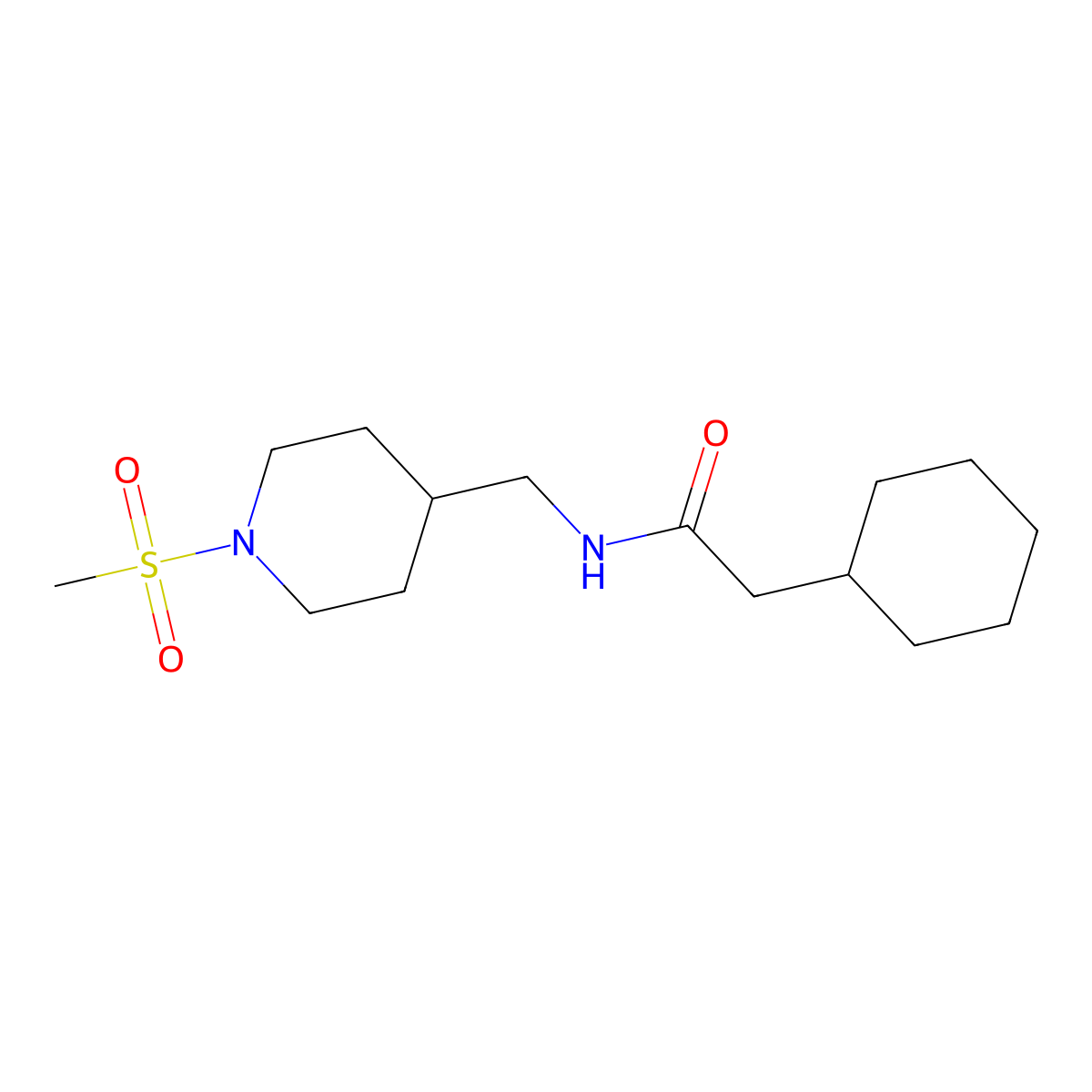 2-cyclohexyl-N-((1-(methylsulfonyl)piperidin-4-yl)methyl)acetamide molecular structure, CAS 1235349-22-0