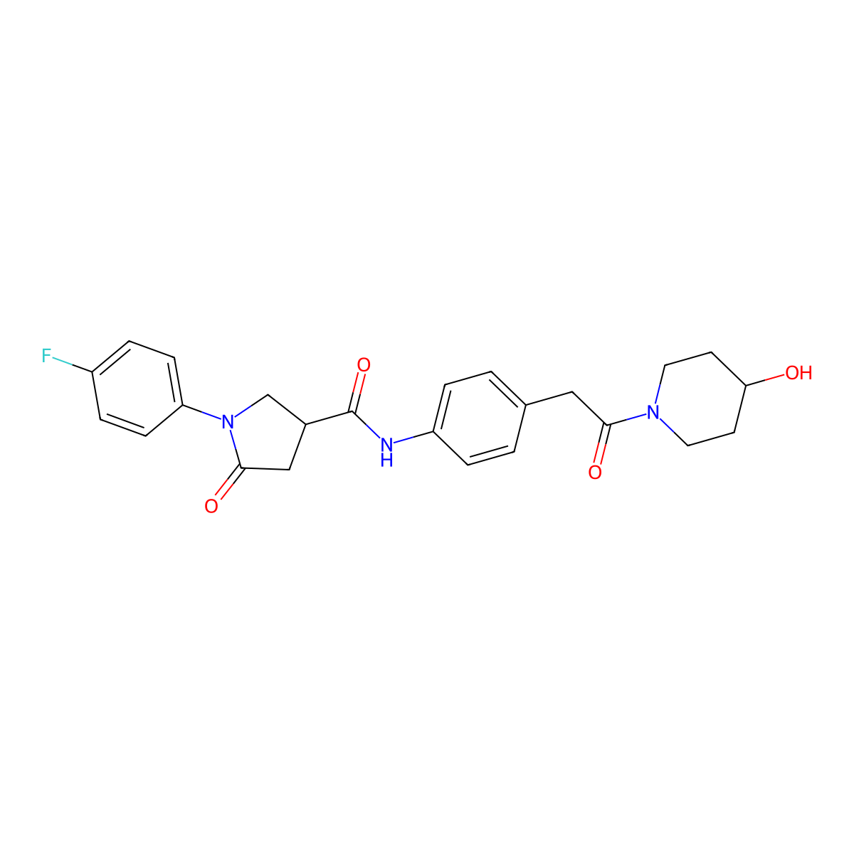 1-(4-fluorophenyl)-N-(4-(2-(4-hydroxypiperidin-1-yl)-2-oxoethyl)phenyl)-5-oxopyrrolidine-3-carboxamide molecular structure, CAS 1235349-23-1