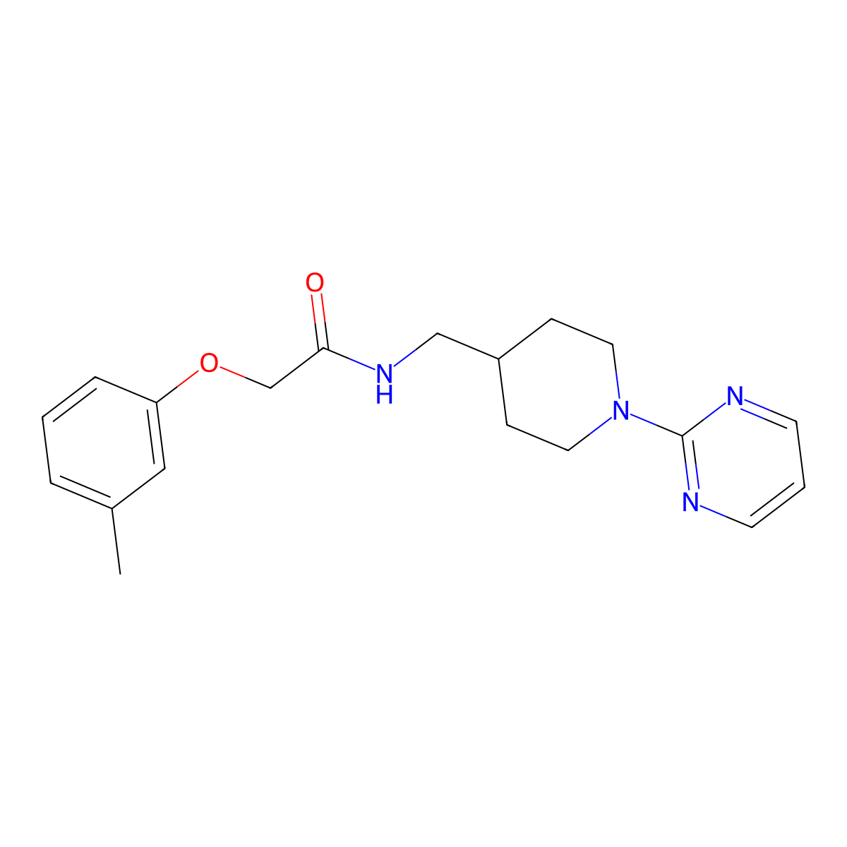 N-((1-(pyrimidin-2-yl)piperidin-4-yl)methyl)-2-(m-tolyloxy)acetamide molecular structure, CAS 1235349-39-9