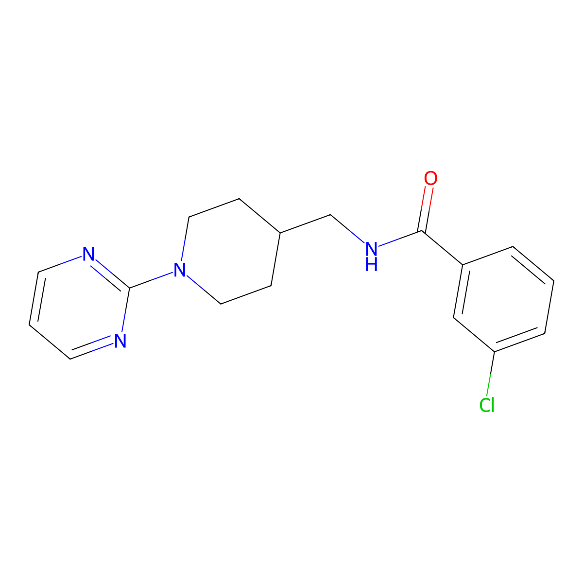 3-chloro-N-((1-(pyrimidin-2-yl)piperidin-4-yl)methyl)benzamide molecular structure, CAS 1235350-63-6