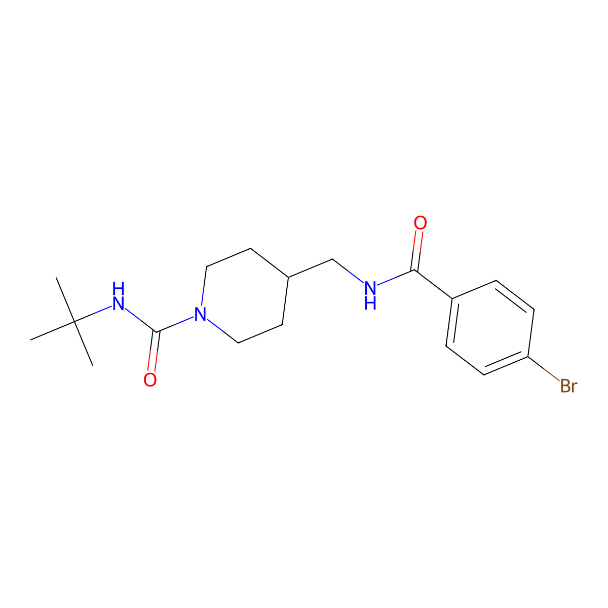 4-((4-bromobenzamido)methyl)-N-(tert-butyl)piperidine-1-carboxamide molecular structure, CAS 1235350-85-2