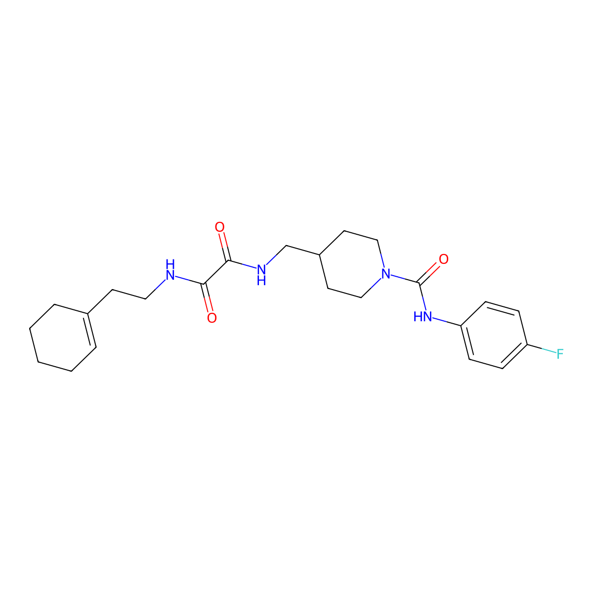 N1-(2-(cyclohex-1-en-1-yl)ethyl)-N2-((1-((4-fluorophenyl)carbamoyl)piperidin-4-yl)methyl)oxalamide molecular structure, CAS 1235351-57-1