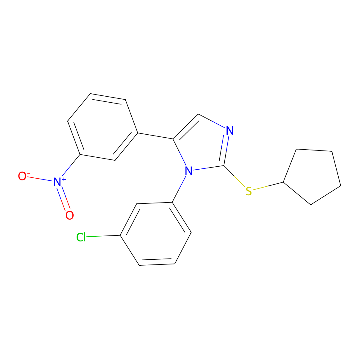 1-(3-chlorophenyl)-2-(cyclopentylthio)-5-(3-nitrophenyl)-1H-imidazole molecular structure, CAS 1235351-88-8
