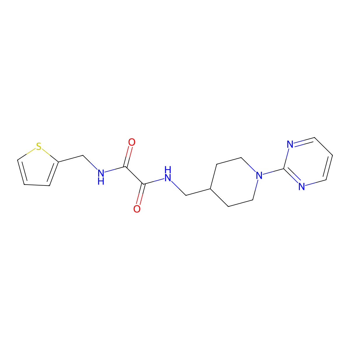 N1-((1-(pyrimidin-2-yl)piperidin-4-yl)methyl)-N2-(thiophen-2-ylmethyl)oxalamide molecular structure, CAS 1235352-05-2